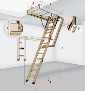 Bodentreppen FAKRO LWT, Super-thermoisolierte mehrteilige Bodentreppe aus Holz