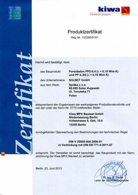 Porenbeton, Gasbeton Planstein SOLBET PP2-035 nach DIN V 4108-4