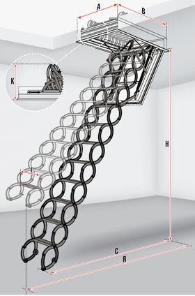 Bodentreppen FAKRO LSF, Scherentreppe mit tragragmen aus Stahl